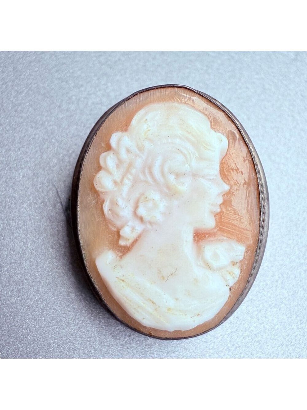 Antique Shell Cameo Muse Silver 800 Brooch Pendant Victorian Era Italy